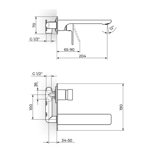 Rosan Quadro Black uzidna JQ31401BB - tehnički crtež