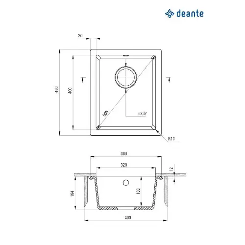 Deante Corda ZQA N10B podgradna Crna 380x460/194mm