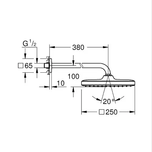 Grohe Tempesta CUBE 250 tuš ruža 26687000 - tehnički crtež