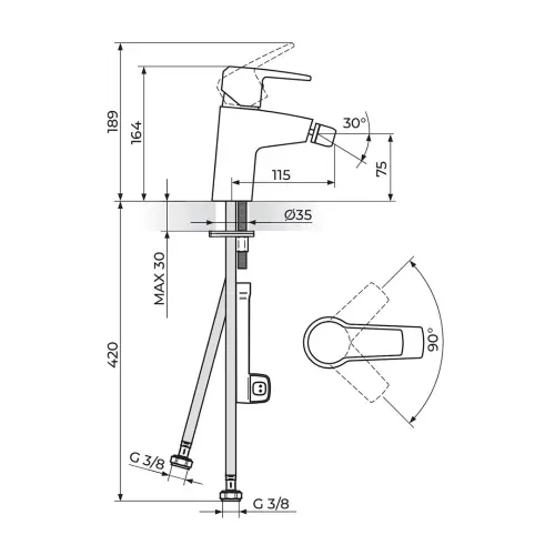 Rosan Cubo za bide JC39101 - tehnički crtež