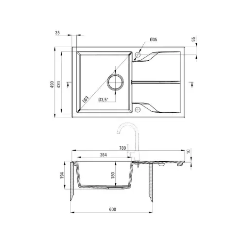 Deante Andante ZQN N113 ugradna Crna 780x490/194mm