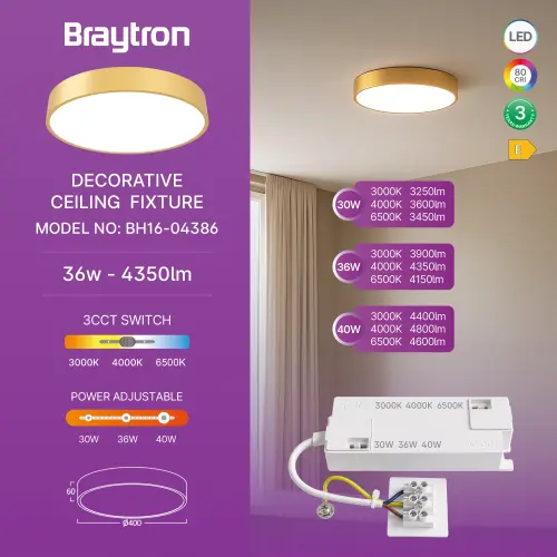 Braytron LED Plafonjera Okrugla 36W Zlatni CCT BH16-04386