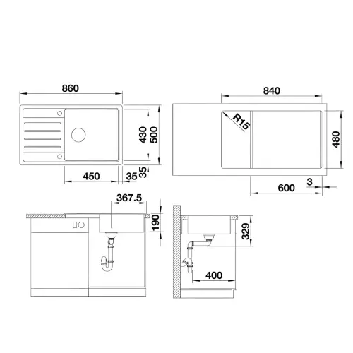 Blanco LEGRA XL 6 S Crna silgranit 526087 - tehnički crtež