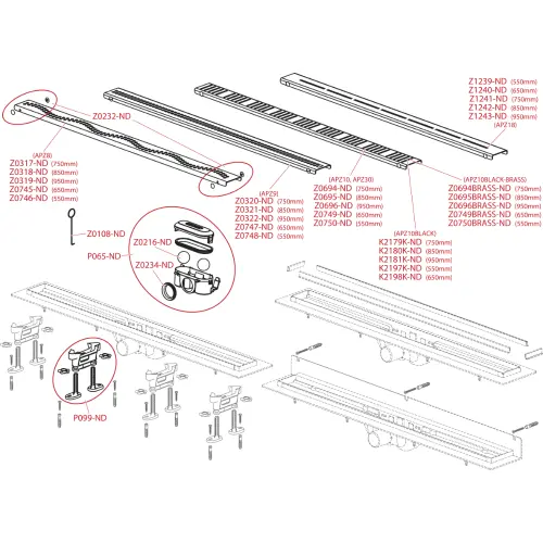 TUŠ KANALICA APZ8-950mm ALCA PLAST - tehnički crtež