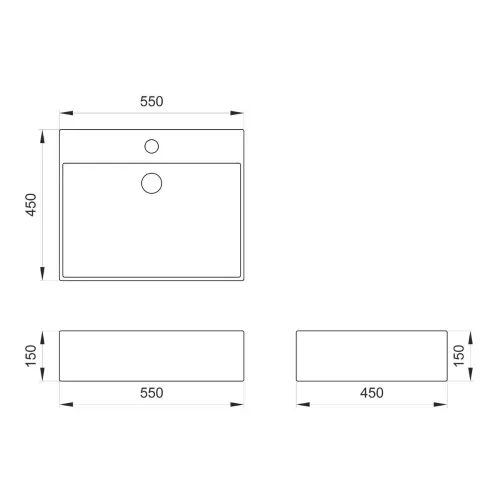Elegant 550x450/150mm lavabo - tehnički crtež