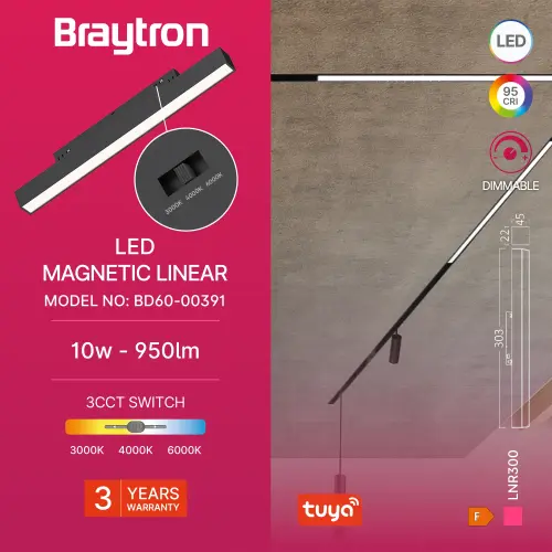 Braytron Magnetna Linearna Svetiljka 10W Crna 48VDC CCT BD60-00391