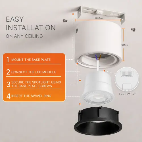 Braytron Nadgradni Spot Okrugli Jednostruki 10W Beli/Crni CCT BH04-00040