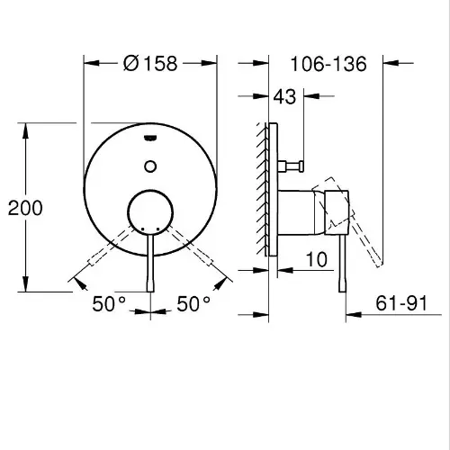 Grohe Essence mešač sa prebacivačem Brushed Warm sunset 24058DL1 - tehnički crtež