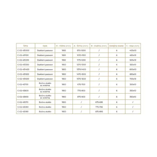 COPEN ATLAS Stakleni paravan PRO 1600×1950 hrom, staklo 6mm providno C-02-431600