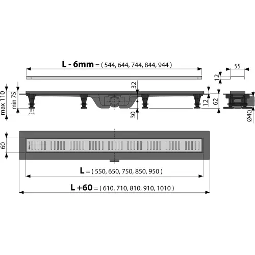 Alca APZ10-550mm - tehnički crtež