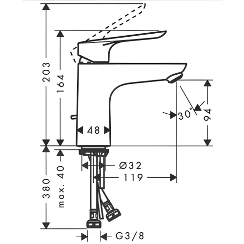 Hansgrohe Logis E 100 za lavabo 71161000 - tehnički crtež
