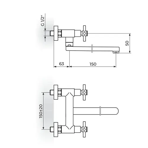 Rosan XO Zidna Donji izliv 150 mm XO32115