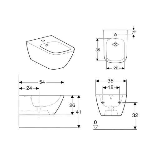 Geberit Smyle Square bide konzolni 500.209.01.1 - tehnički crtež