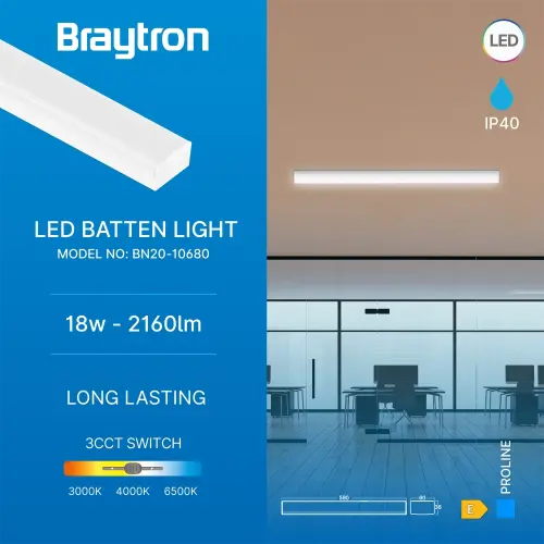 Braytron LED Linijska Svetiljka 0.6M 18W Beli CCT BN20-10680