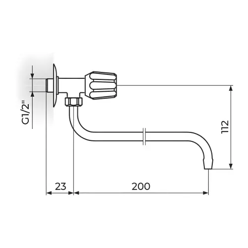 Rosan Klasik Fumme Zidni ventil 3/8" g.deo - Donji izliv o12 mm AF501200 - tehnički crtež