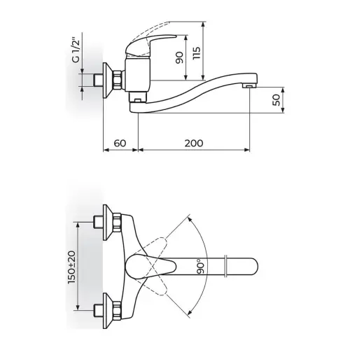 Rosan Perla Zidna ovalni izliv 200 mm -S JP321S20 - tehnički crtež