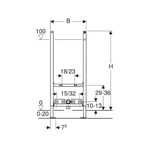 Geberit Duofix Basic element za bide 111.534.00.1 - tehnički crtež