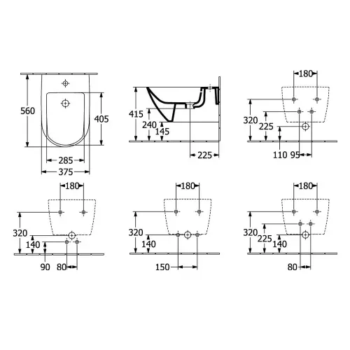 Villeroy & Boch Subway 3.0 bide konzolni 44700001 - tehnički crtež