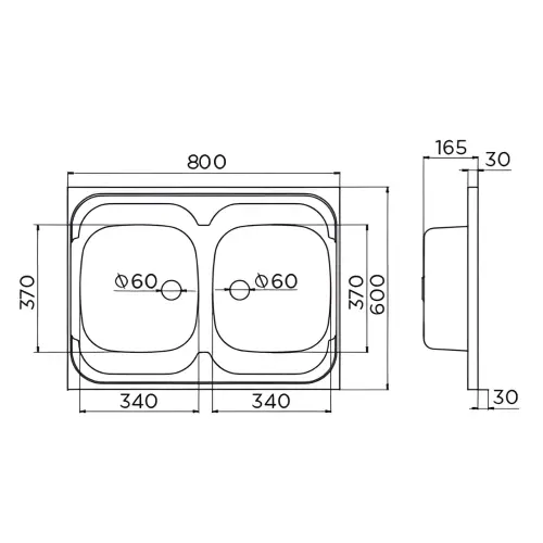 Metalac STANDARD 2D Inox sudopera fi 60 800 x 600 058774 - tehnički crtež