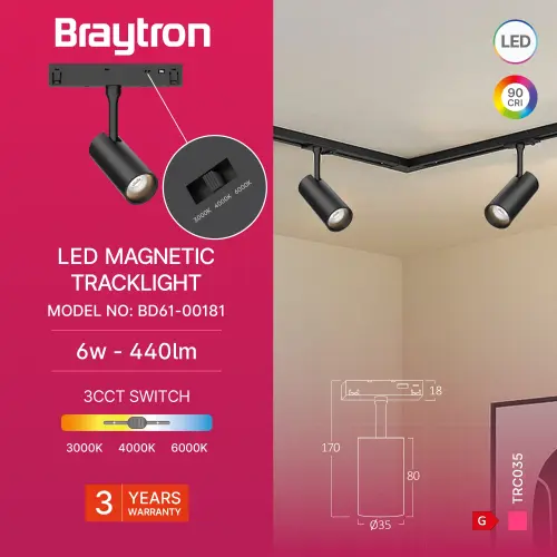 Braytron Magnetni Spot Reflektor 6W Crni CCT 48VDC BD61-00181
