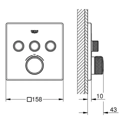Grohe Grohtherm Smartcontrol termostat sa 3 funkcije 29126000 - tehnički crtež