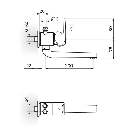 Rosan Cubo slavina za Mali Bojler 200Mm JC36201 - tehnički crtež