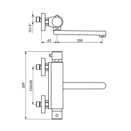 Rosan Thermo2 Zidna sa izlivom 200mm JT32120 - tehnički crtež