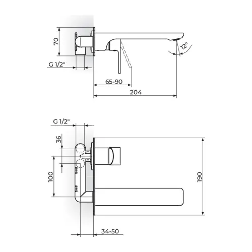 Rosan S2 Black uzidna za lavabo 231401B - tehnički crtež
