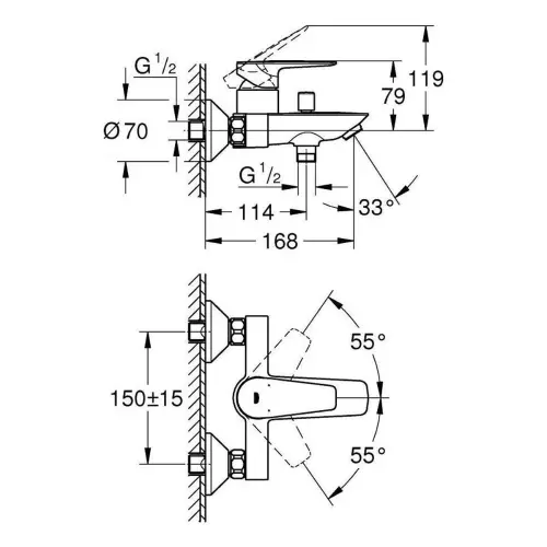 Grohe Bauedge za kadu 23604001 - tehnički crtež