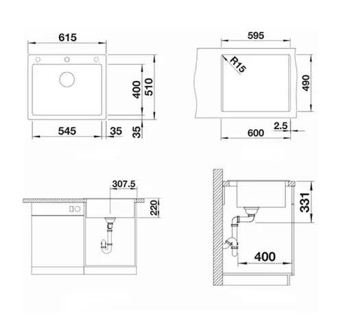 Blanco PLEON 6 antracit 521678 - tehnički crtež