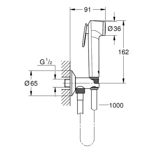 Grohe Tempesta-F higijenski set s držačem I tuš crevoM 26358000 - tehnički crtež