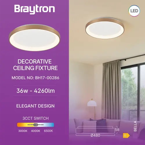 Braytron LED Plafonjera Okrugla 36W Zlatni CCT IP20 BH17-00286