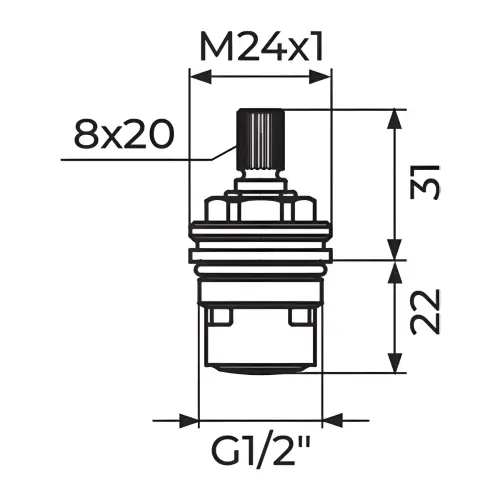 Rosan Gornji deo 1/2" - M24, keramički, FLUEHS " LIFETIME " PGD9112 - tehnički crtež