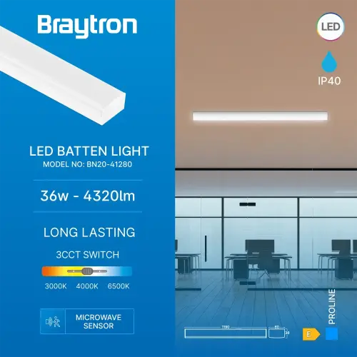 Braytron LED Linijska Svetiljka 1.2M 36W Beli CCT sa Senzorom BN20-41280