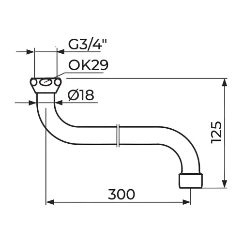 Rosan izliv S 300 - o18 mm sa Neoperl HC perlatorom PIS30018 - tehnički crtež