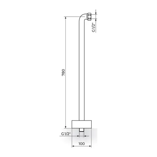 Rosan Priključak - stub za bateriju za kadu visine 790 mm BRONTEE PRSTU34NB - tehnički crtež