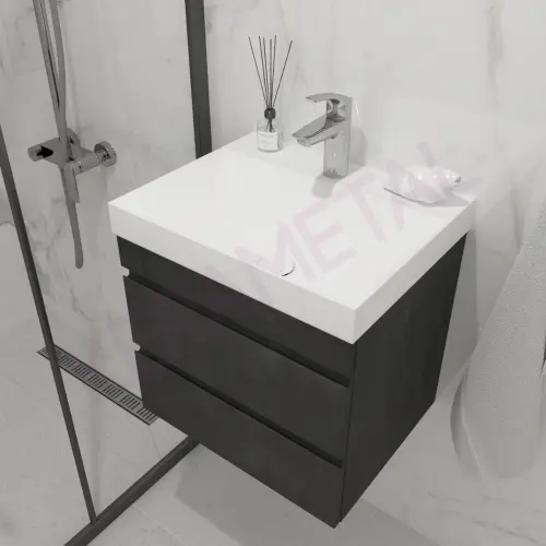 Kolpa San Naomi Set Delux 50cm Crna (Ormarić sa umivaonikom + Ogledalo/ormarić + Visoki ormarić)