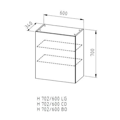 Kolpa Harmony H 702/600 BO vertikala - tehnički crtež