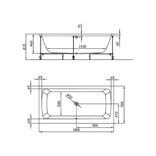 Kolpa BELL 180x90 UN - tehnički crtež