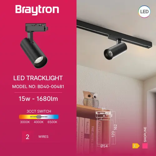 Braytron LED Šinski Reflektor 15W Crni CCT Monofazni BD40-00481
