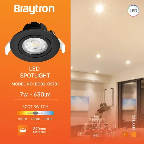 Braytron LED Spot Svetiljka Okrugla 7W Crna CCT BD02-00781