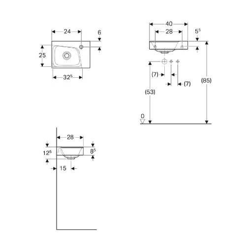Geberit Lavabo 400x280mm xeno2 Baterija Desno 500.529.01.1