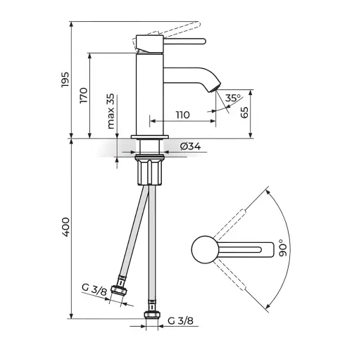 Rosan Zerro za lavabo JZ30101 - tehnički crtež