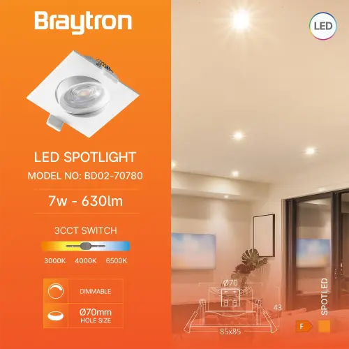 Braytron Dimabilna LED Spot Svetiljka Kvadratna 7W Bela CCT BD02-70780