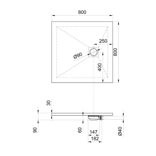 Astral Stone Tuš kada 80x80 - Liveni mermer Bela