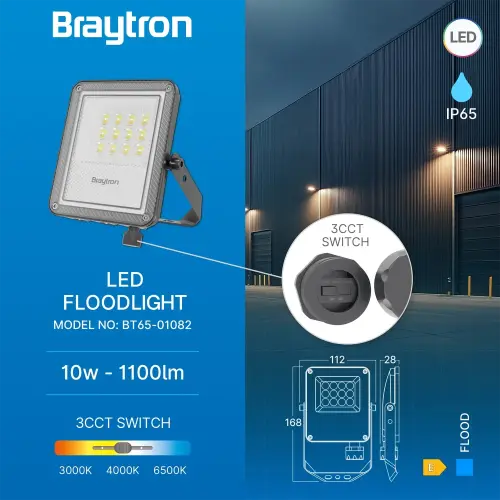 Braytron LED Reflektor 10W Sivi CCT IP65 BT65-01082