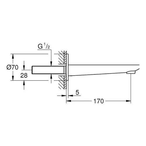Grohe Lineare izliv za kadu Supersteel 13383DC1 - tehnički crtež