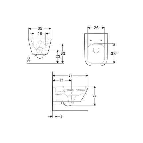 Geberit Smyle Square WC šolja konzolna rimfree 500.208.01.1 - tehnički crtež