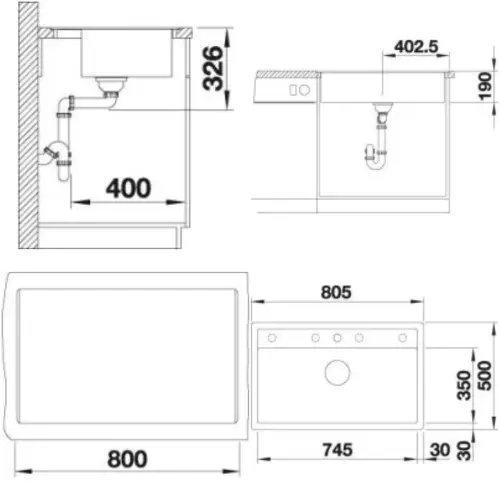 Blanco DALAGO 8-F crna sa p.č. 525878 - tehnički crtež
