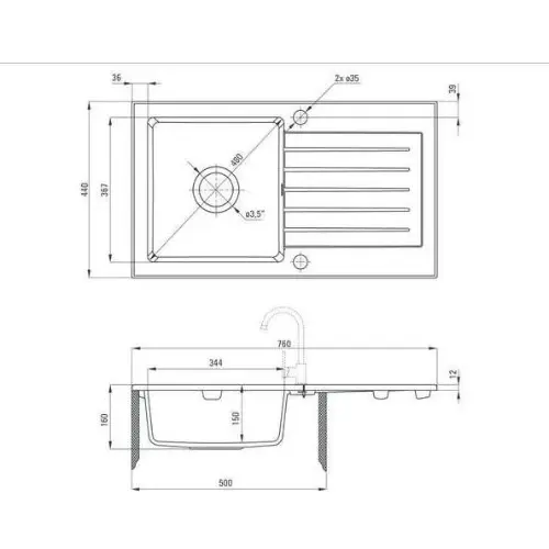 Deante Zorba ZQZ N113 ugradna Crna 760x440/160mm